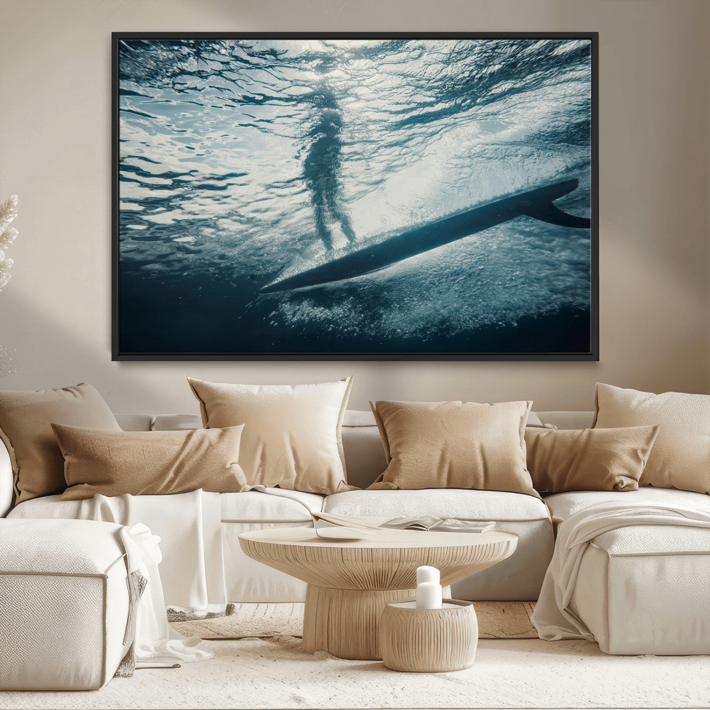 MGV-FC-36X24 - Submerged Surf Wall Art Canvas Print, Framed Underwater Perspective Art Picture Print, Ocean Surf Perfect Coastal Adventure Decor Artwork
