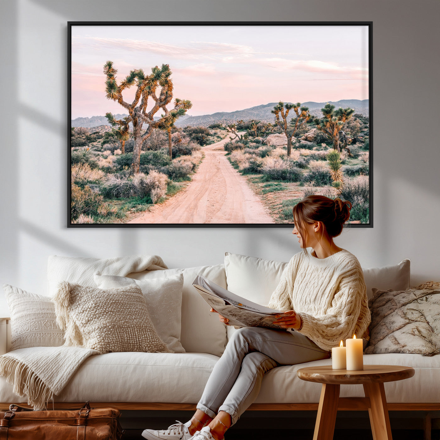 12540952-MGV-CV-36X24 - Desert Trail Wall Art – Canvas Print of Joshua Trees & Sunset Glow, Sandy Path Wilderness, Scenic Nature Escape Decor for Living Room, Office or Bedroom