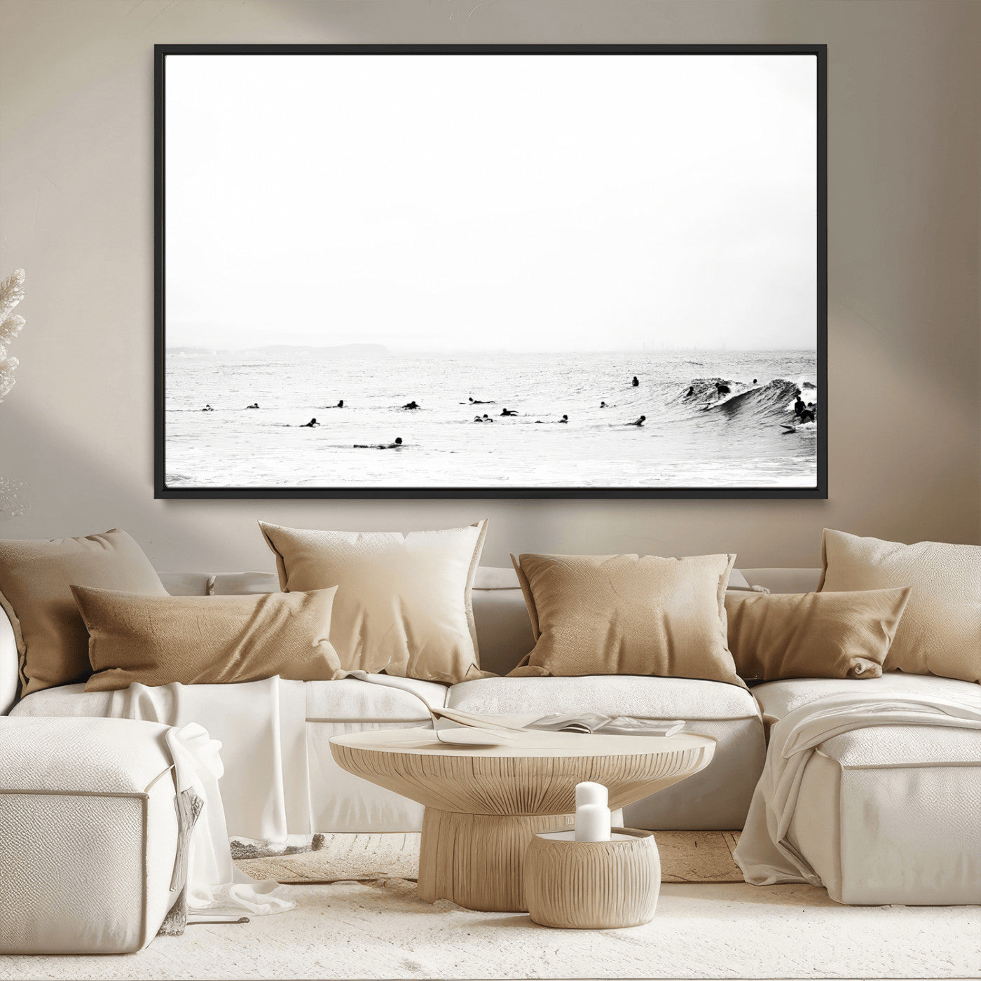MGV-FC-36X24 - Monochrome Swimming Wall Art Canvas Print, Framed Ocean Horizon Art Picture Print, Moody Coastal Perfect Minimalist Coastal Decor Artwork