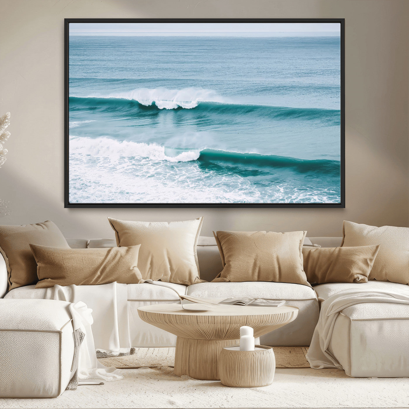 MGV-FC-36X24 - Ocean Swell Wall Art Canvas Print, Framed Surf Waves Art Picture Print, Blue Water Perfect Coastal Dynamic Decor Artwork