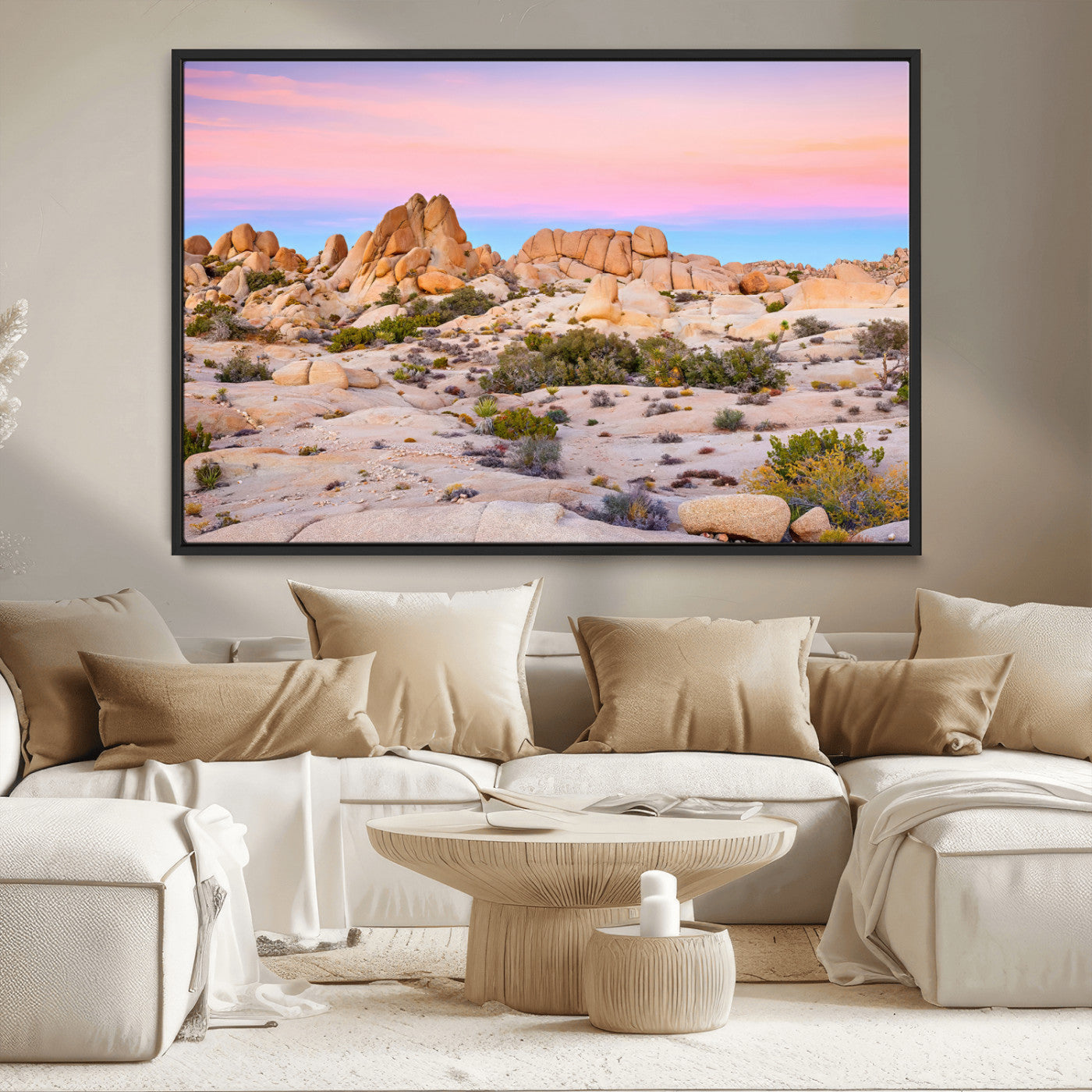 MGV-FC-36X24 - Vibrant Sunset Sky Wall Art Canvas Print, Framed Joshua Tree Art Picture Print, Rugged Terrain Perfect Southwestern Boho Decor Artwork