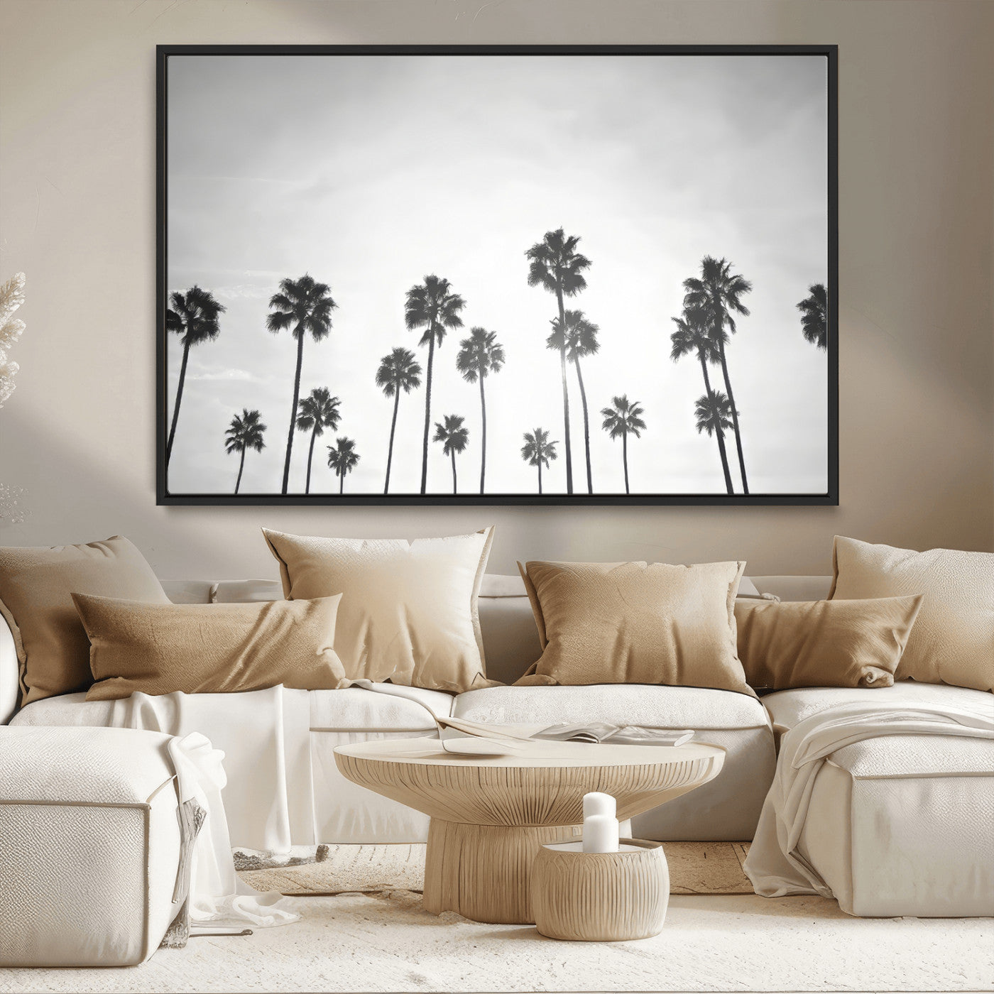 62298277-MGV-CV-36X24-Monochrome Palms Wall Art Canvas Print – Framed Minimalist Silhouetted Trees Artwork for Home, Office, Living Room