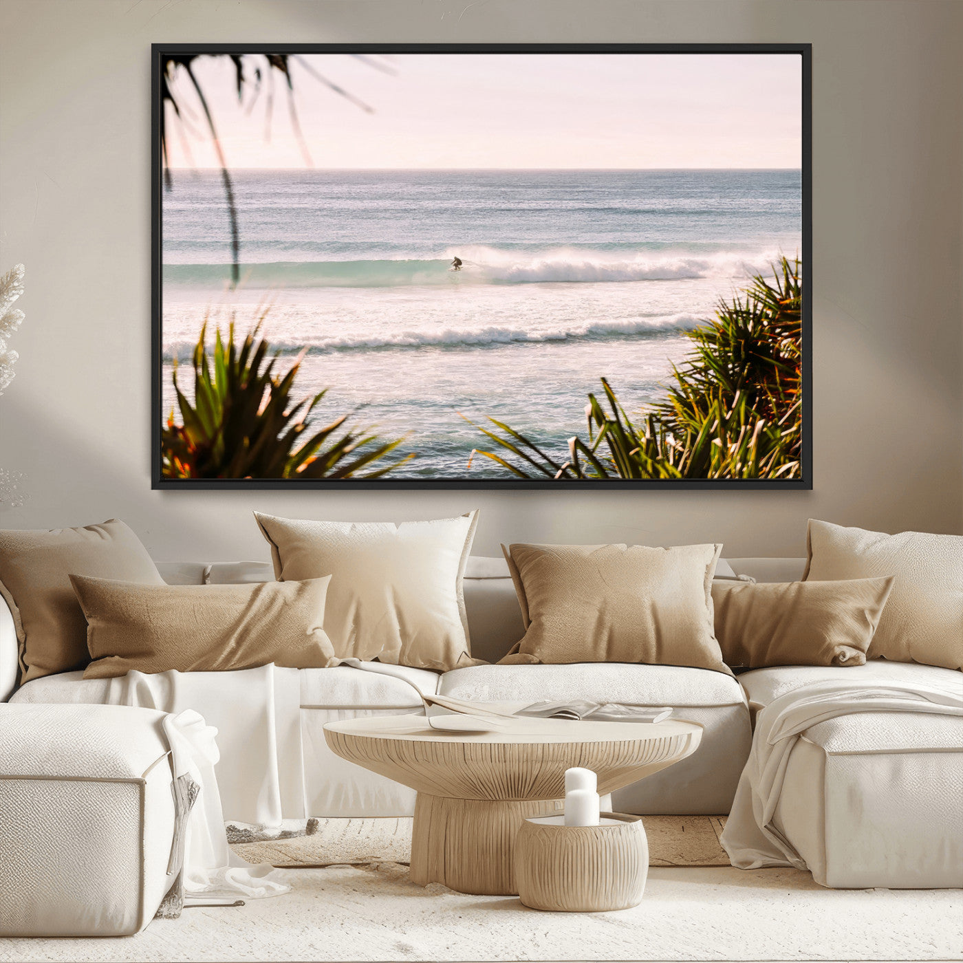 MGV-FC-36X24 - Ocean Surfer Wall Art Canvas Print, Framed Coastal Surf Art Picture Print, Tropical Beach Perfect Tropical Coastal Decor Artwork