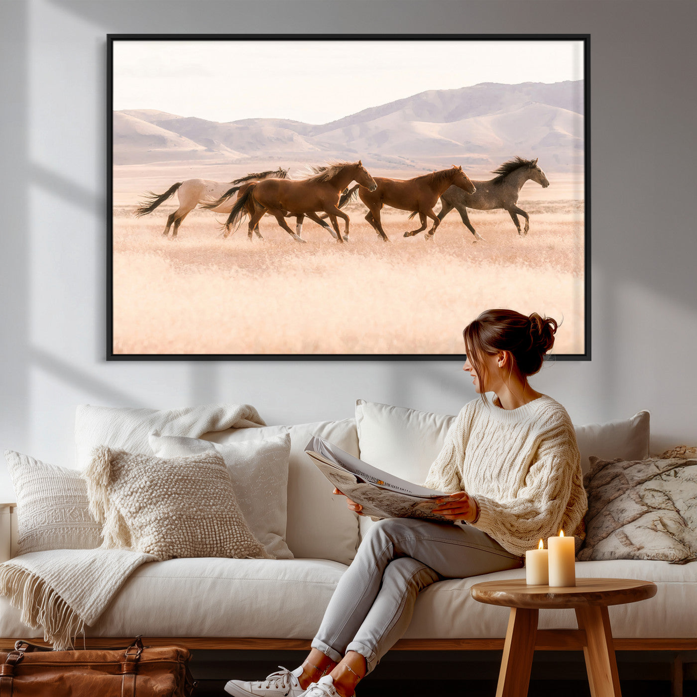 HORSESH-MGV-CV-36X24 - Wild Horses Wall Art – Running Freedom Canvas Print, Graceful Movement, Outdoor Landscape, Nature’s Power and Spirit, Home or Office Decor