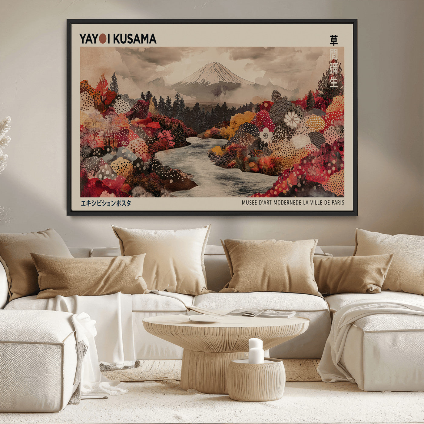 MGV-FC-36X24 - Modern Japanese Wall Art Print Yayoi Kusama Canvas Wall Art Abstract Mount Fuji Canvas Print