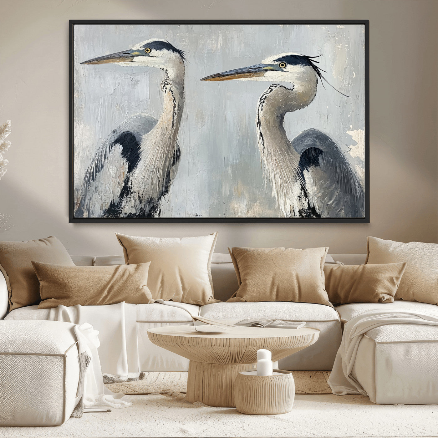 MGV-FC-36X24 - Bird Canvas Decor Wall Art Canvas Print, Framed Coastal Bird Pair Art Picture Print, Minimalist Wildlife Wall Perfect Coastal Minimalist Decor Artwork