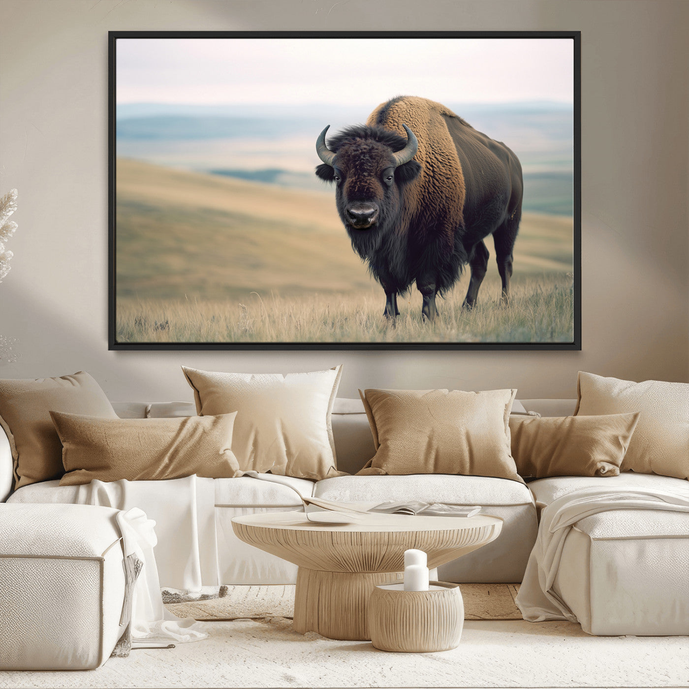 MGV-FC-36X24 - Bison Wall Art Wall Art Canvas Print, Framed Buffalo Canvas Print Art Picture Print, American Bison Decor Perfect Rustic Western Decor Artwork