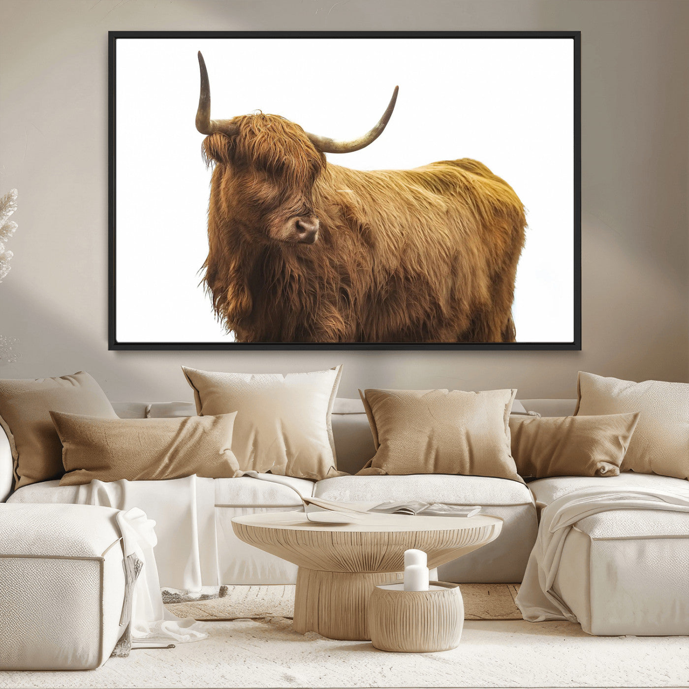 MGV-FC-36X24 - Highland Cow Wall Art Canvas Print, Framed Farmhouse Wall Art Art Picture Print, Rustic Animal Decor Perfect Rustic Farmhouse Decor Artwork