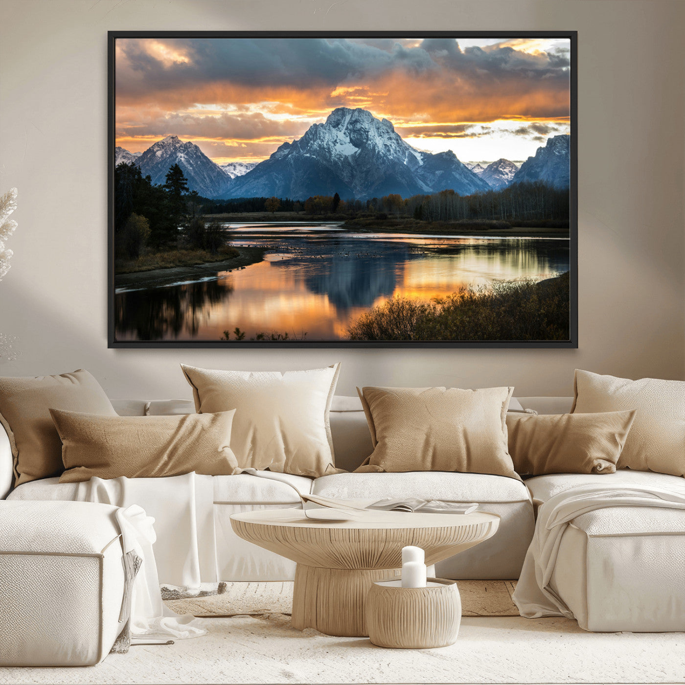MGV-FC-36X24 - Mountain Sunset Wall Art Canvas Print, Framed Alpine Wilderness Art Picture Print, Golden Hour Perfect Wilderness Decor Artwork