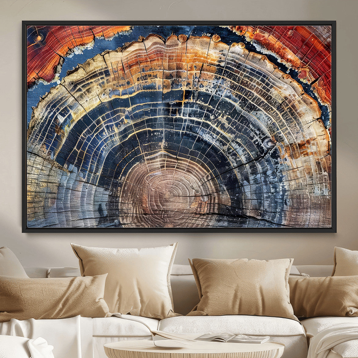 60292921-MGV-FC-36X24 - Vintage Tree Rings Wall Art Canvas Print – Framed Wood Art Picture Petrified Wood Artwork for Home, Office, Living Room