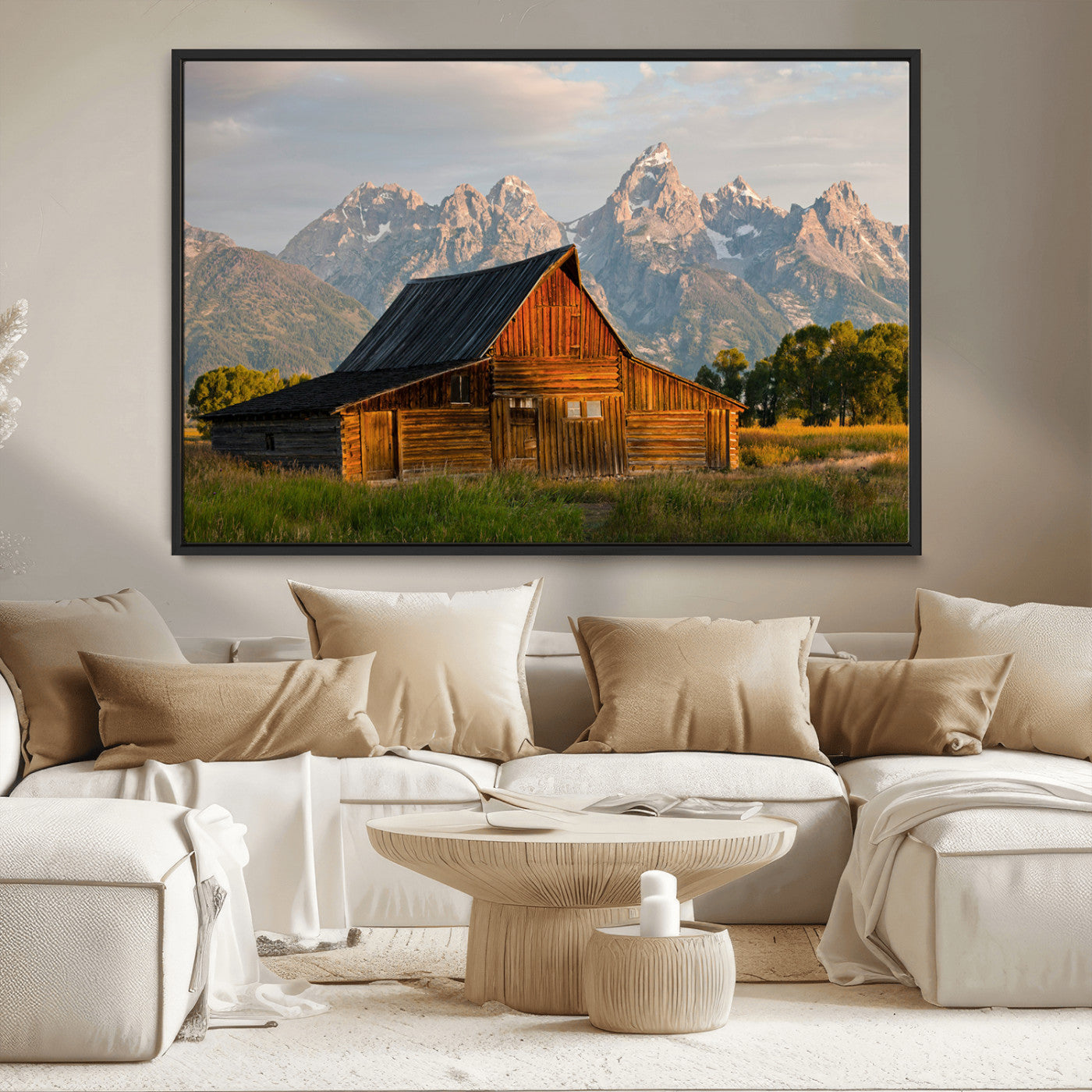 MGV-FC-36X24 - Rustic Barn Wall Art Canvas Print, Framed Western Landscape Art Picture Print, Farmhouse Style Perfect Rustic Farmhouse Decor Artwork