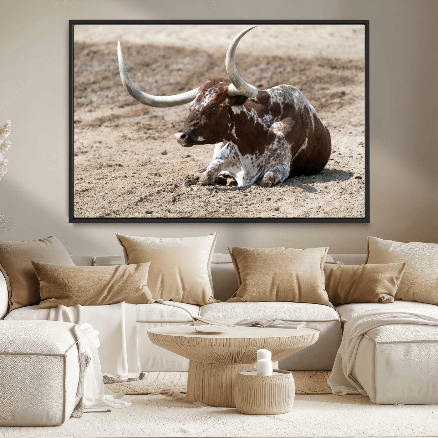 76549210-MGV-CV-36X24-Texas Longhorn Wall Art Canvas Print, Framed Country Living Art Picture Print, Farmhouse Perfect