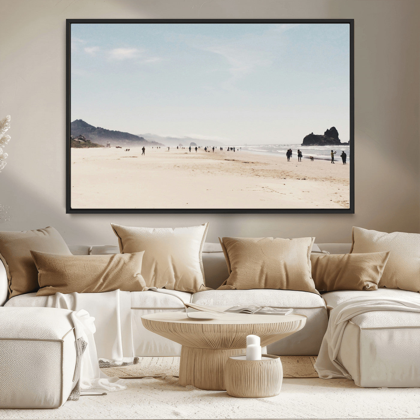 MGV-FC-36X24 - Minimalist Beach Wall Art Canvas Print, Framed Coastal Serenity Art Picture Print, Soft Sand Perfect Coastal Decor Artwork