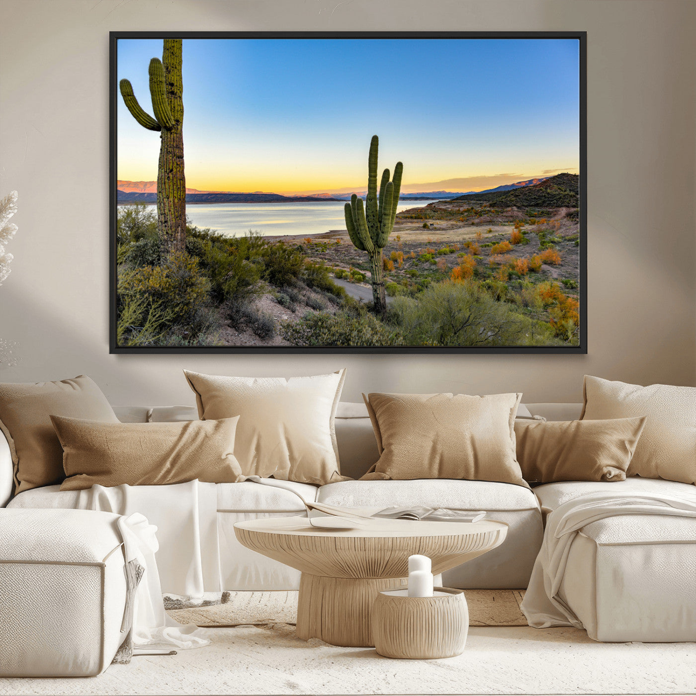 MGV-FC-36X24 - Saguaro Cactus Wall Art Canvas Print, Framed Desert Sunset Art Picture Print, Southwestern Perfect Southwestern Decor Artwork