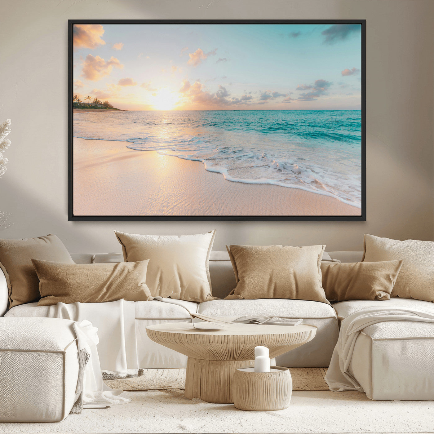 MGV-FC-36X24 - Beach Sunset Wall Art Canvas Print, Framed Ocean Waves Art Picture Print, Summer Escape Perfect Coastal Decor Artwork