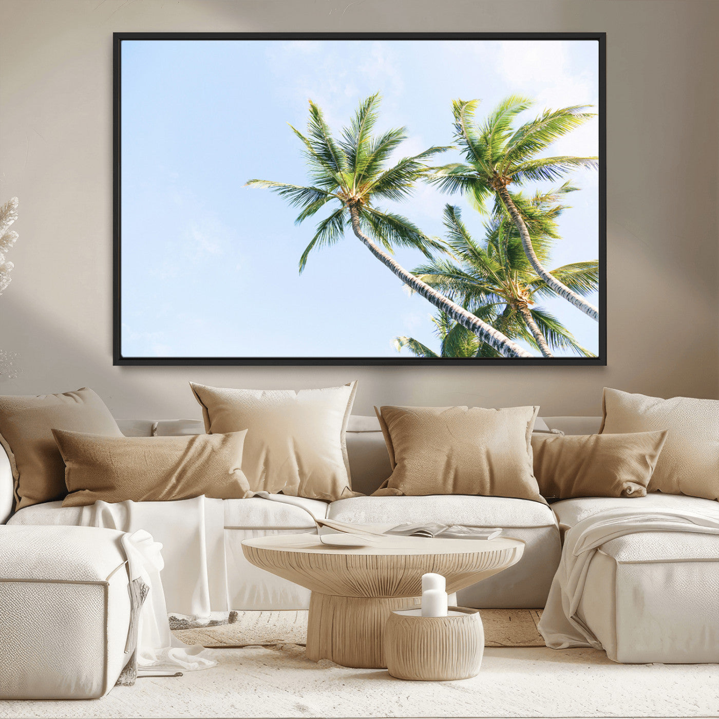 MGV-FC-36X24 - Palm Trees Wall Art Canvas Print, Framed Tropical Art Picture Print, Coastal Perfect Tropical Decor Artwork