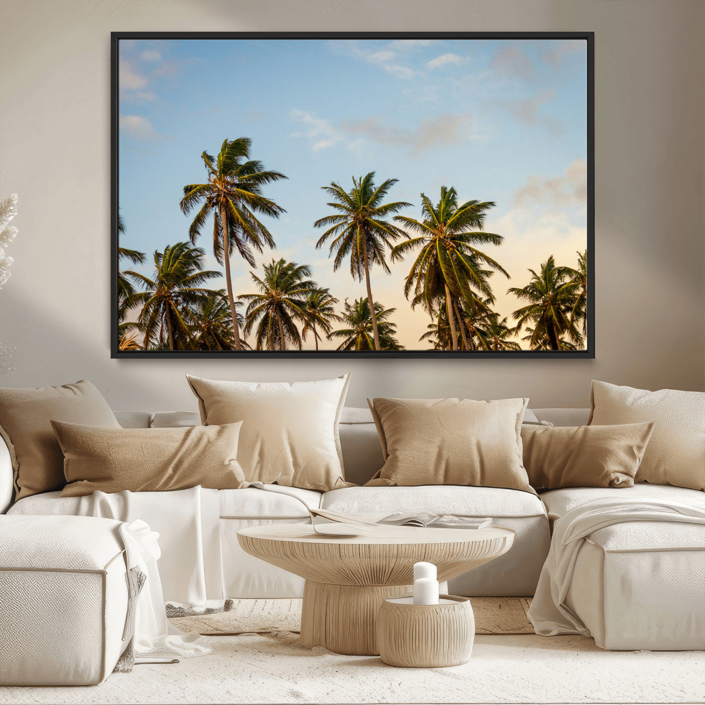 MGV-FC-36X24 - Palm Trees Wall Art Canvas Print, Framed Tropical Vibes Art Picture Print, Coastal Sunset Perfect Coastal Boho Decor Artwork