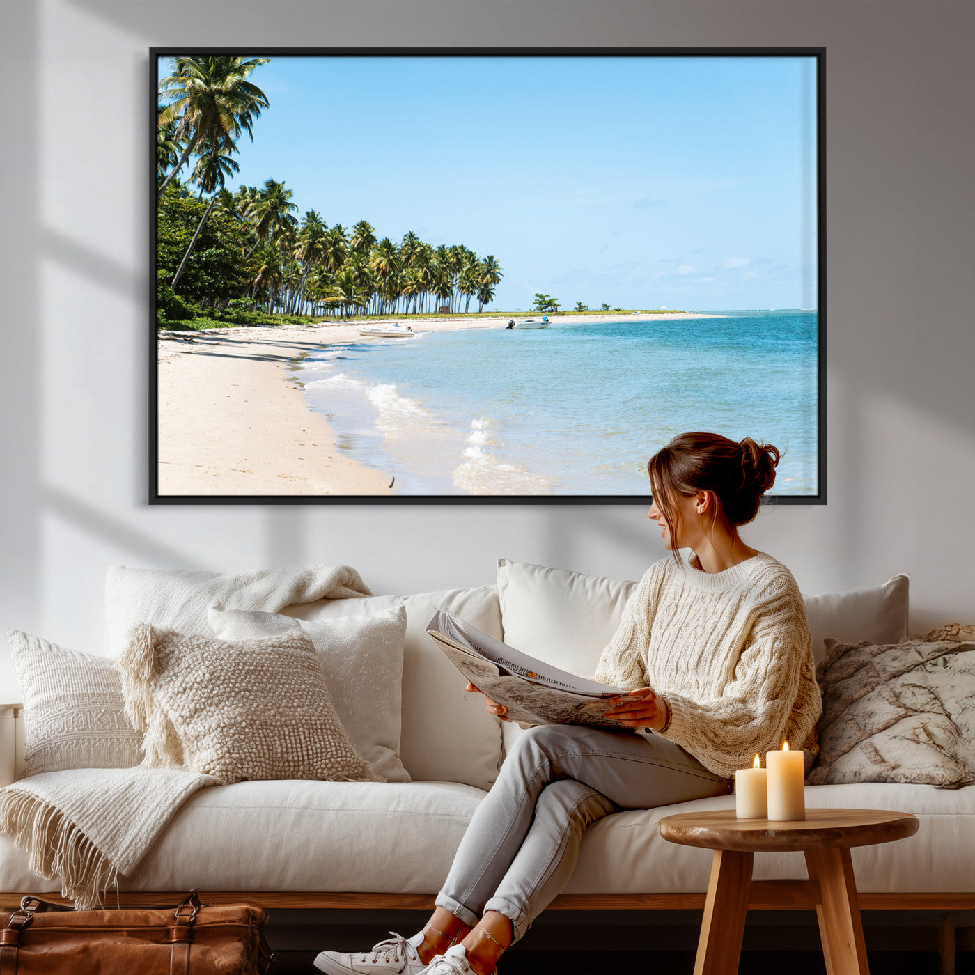 37858872-MGV-CV-36X24 - Palm Tree Paradise Coastal Wall Art – Beach Scene and Ocean Breeze Canvas Print Tranquil Tropical Shore Decor for Living Room, Bedroom or Office