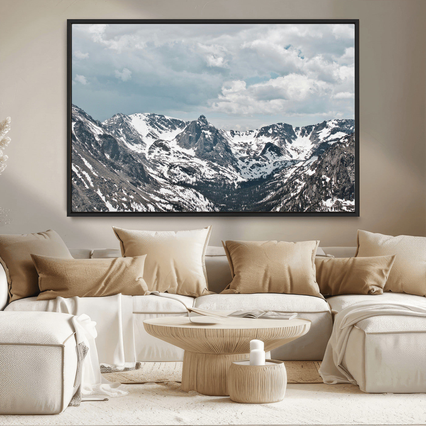 MGV-FC-36X24 - Snowy Peaks Wall Art Canvas Print, Framed Alpine Wilderness Art Picture Print, Mountain Escape Perfect Winter Serenity Decor Artwork