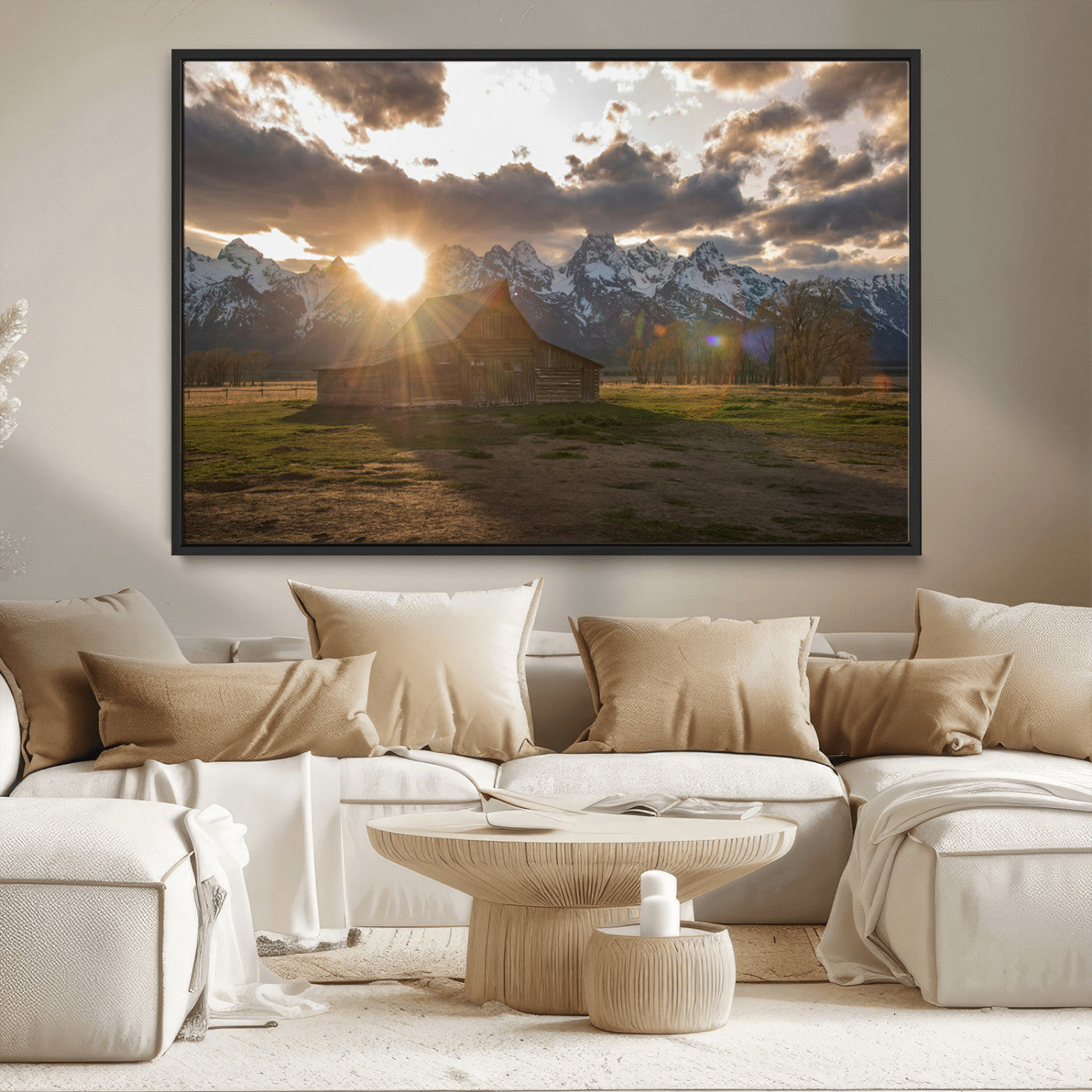 MGV-FC-36X24 - Snowy Peaks Wall Art Canvas Print, Framed Nature Escape Art Picture Print, Rustic Charm Perfect Rustic Western Decor Artwork