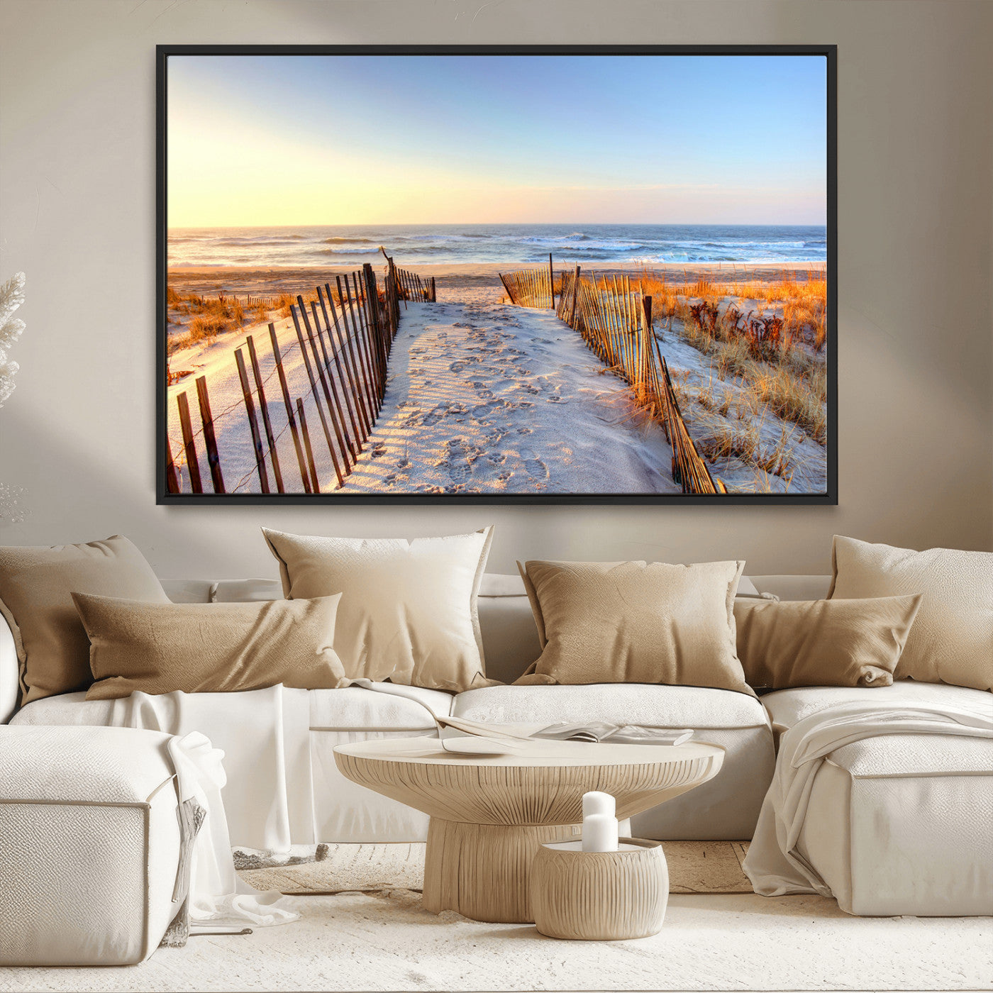 MGV-FC-36X24 - Ocean Sunset Wall Art Wall Art Canvas Print, Framed Nautical Photography Art Picture Print, Summer Beach House Decor Perfect Coastal Serenity Decor Artwork