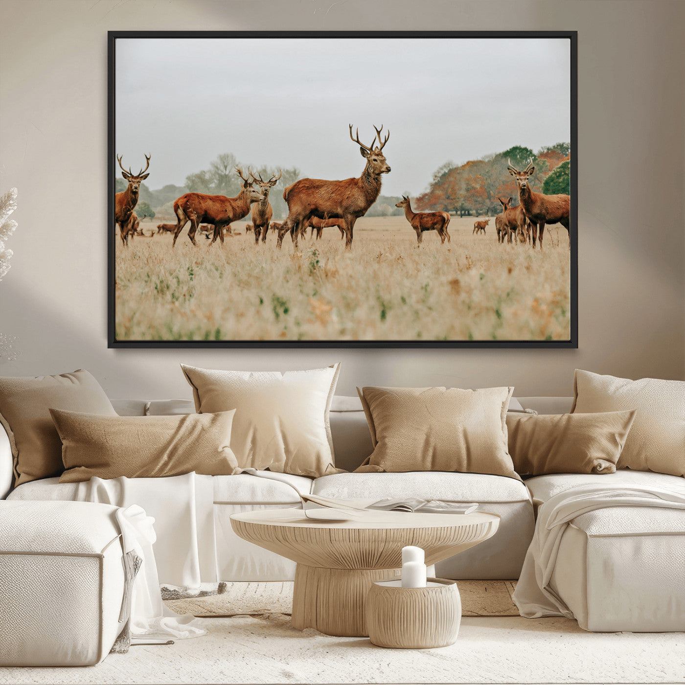 MGV-FC-36X24 - Rustic Deer Print Wall Art Canvas Print, Framed Autumn Nature Canvas Art Picture Print, Wildlife Art Print Perfect Rustic Wildlife Decor Artwork