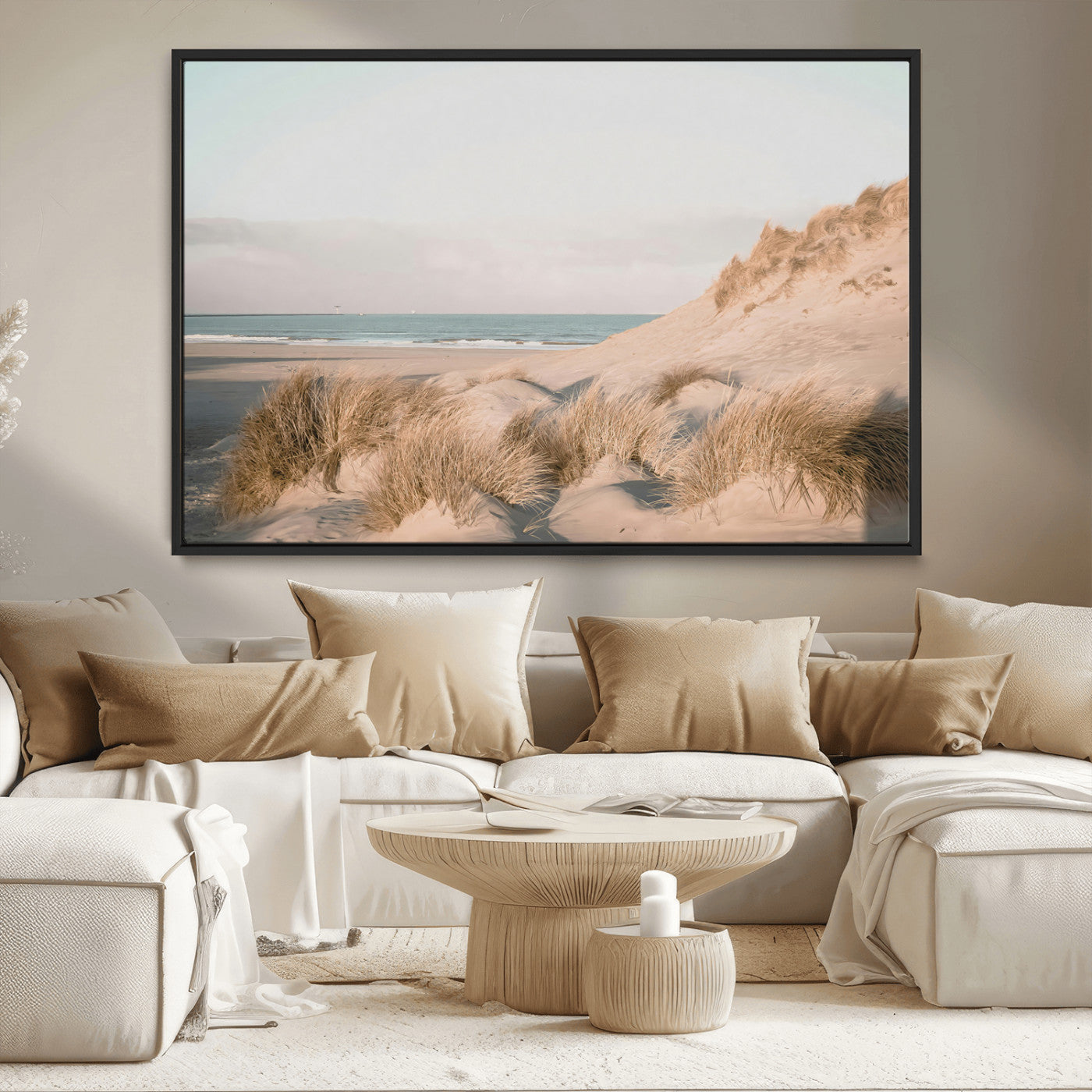 MGV-FC-36X24 - Beach Landscape Wall Art Canvas Print, Framed Sand Dune Photography Art Picture Print, Minimalist Seascape Perfect Coastal & Minimalist Decor Artwork
