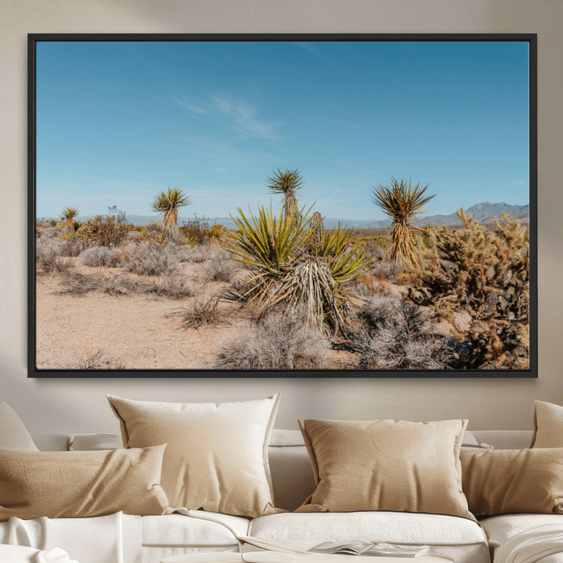 Joshua Tree Wall Art Canvas Print, Framed Desert Landscape Warm Earth Tones Artwork