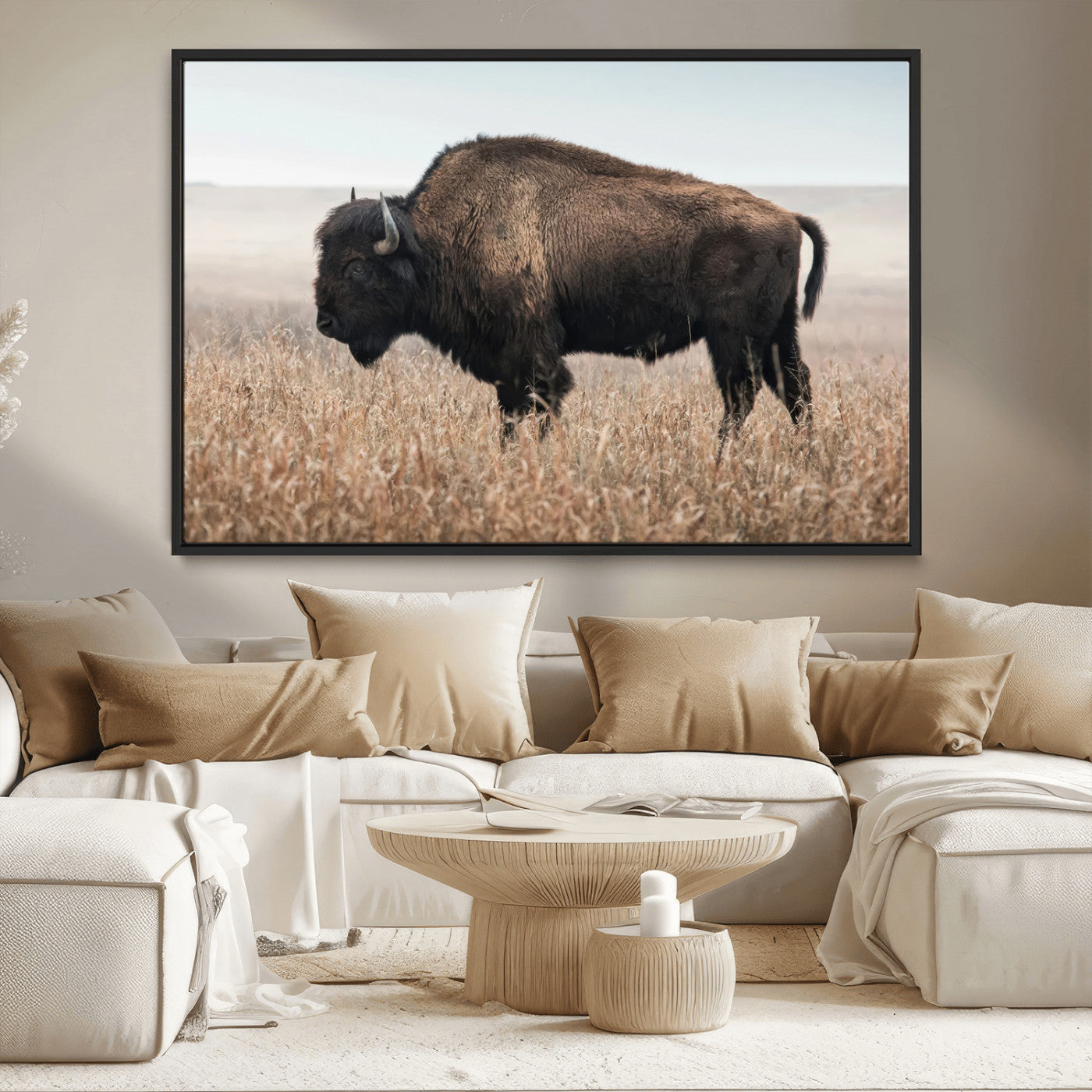 MGV-FC-36X24 - American Bison in Field  Wall Art Canvas Print – Powerful Winter Wildlife Scene with Buffalo in
