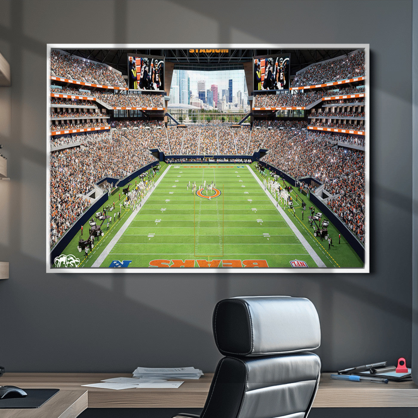 76935553-MGV-CV-36X24-Chicago Bears Soldiers Field Wall Art Canvas Print – Framed Football Stadium Artwork for Sports Fans, Soldier Field Skyline Canvas Decor for Game Room or Man Cave