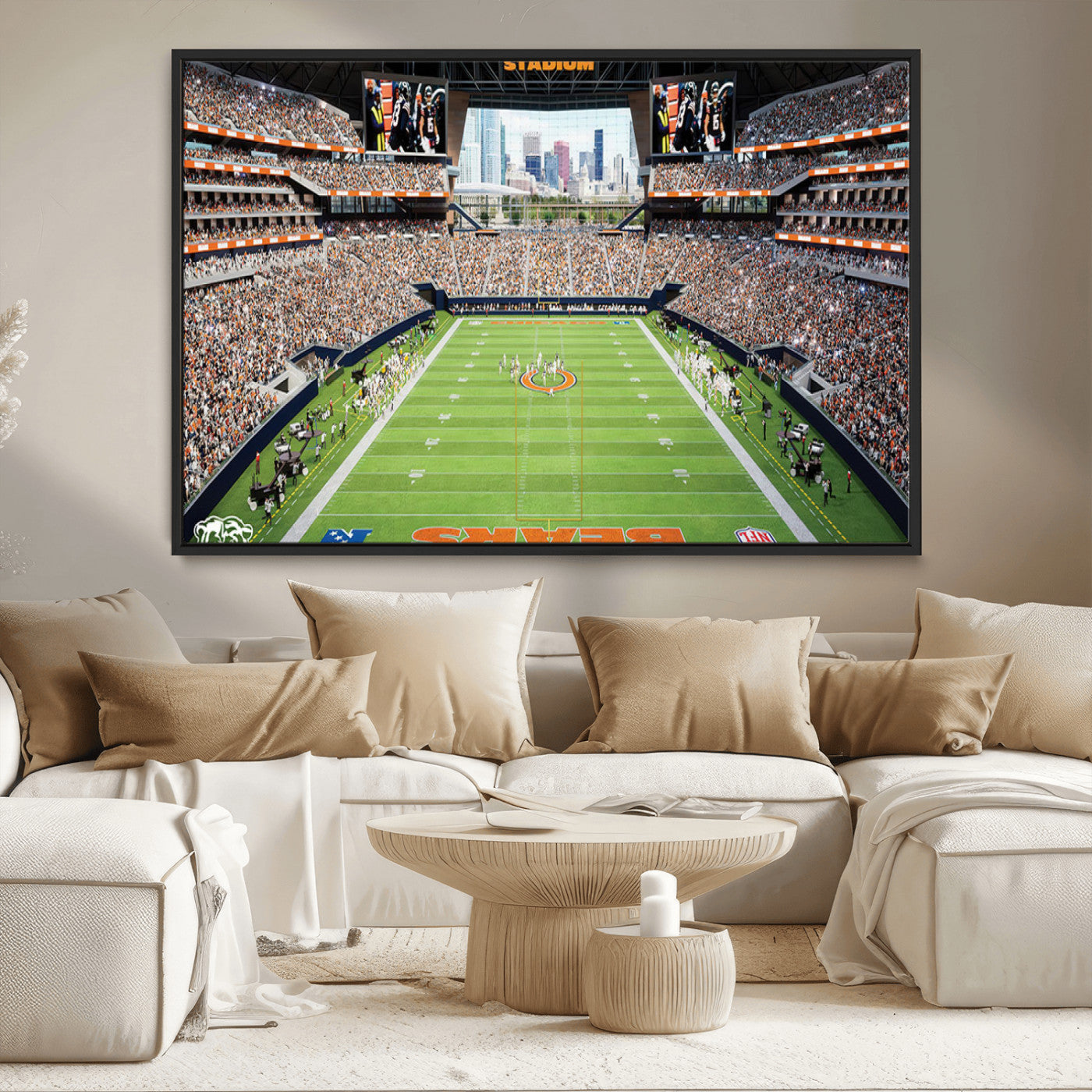 76935553-MGV-CV-36X24-Chicago Bears Soldiers Field Wall Art Canvas Print – Framed Football Stadium Artwork for Sports Fans, Soldier Field Skyline Canvas Decor for Game Room or Man Cave