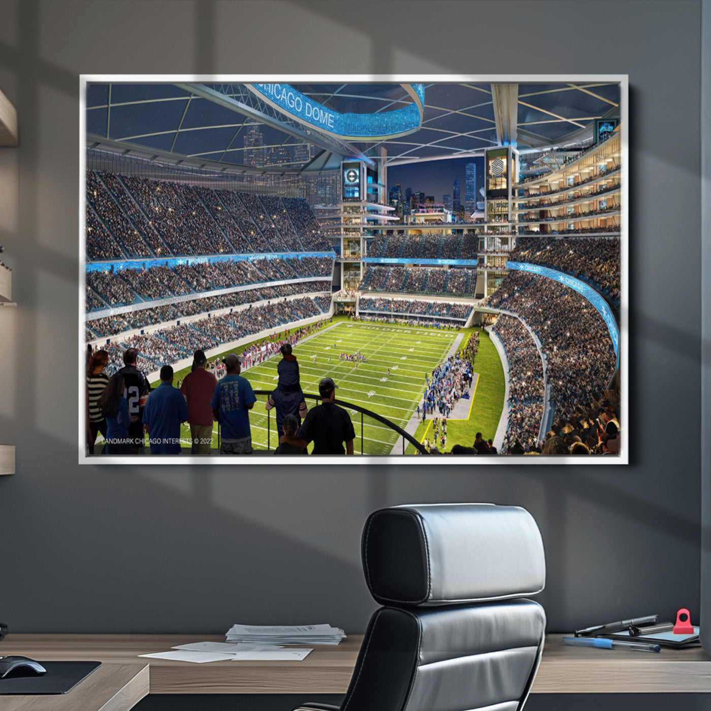 41816511-MGV-CV-36X24-Chicago Bears Soldiers Field Wall Art Canvas Print – Framed Football Stadium Artwork for Sports Fans, Soldier Field Skyline Canvas Decor for Game Room or Man Cave