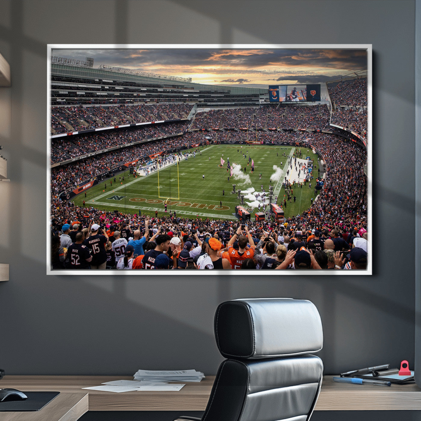 87578930-MGV-CV-36X24-Chicago Bears Soldiers Field Wall Art Canvas Print – Framed Football Stadium Artwork for Sports Fans, Soldier Field Skyline Canvas Decor for Game Room or Man Cave