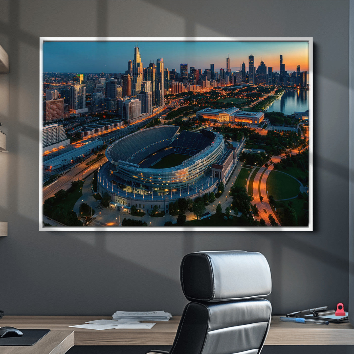36690345-MGV-CV-36X24-Chicago Bears Soldiers Field Wall Art Canvas Print – Framed Football Stadium Artwork for Sports Fans, Soldier Field Skyline Canvas Decor for Game Room or Man Cave