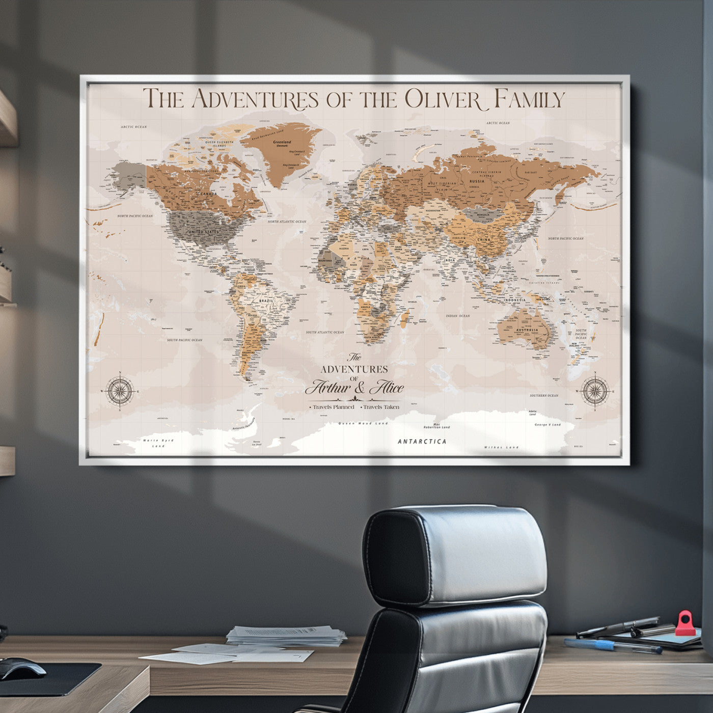 43101120-MGV-CV-36X24-World Travel Map with Pins – Push Pin Maps of Where I've Been, Framed Wall Map for Travel Memories, Old Style Decorative World Map - H10