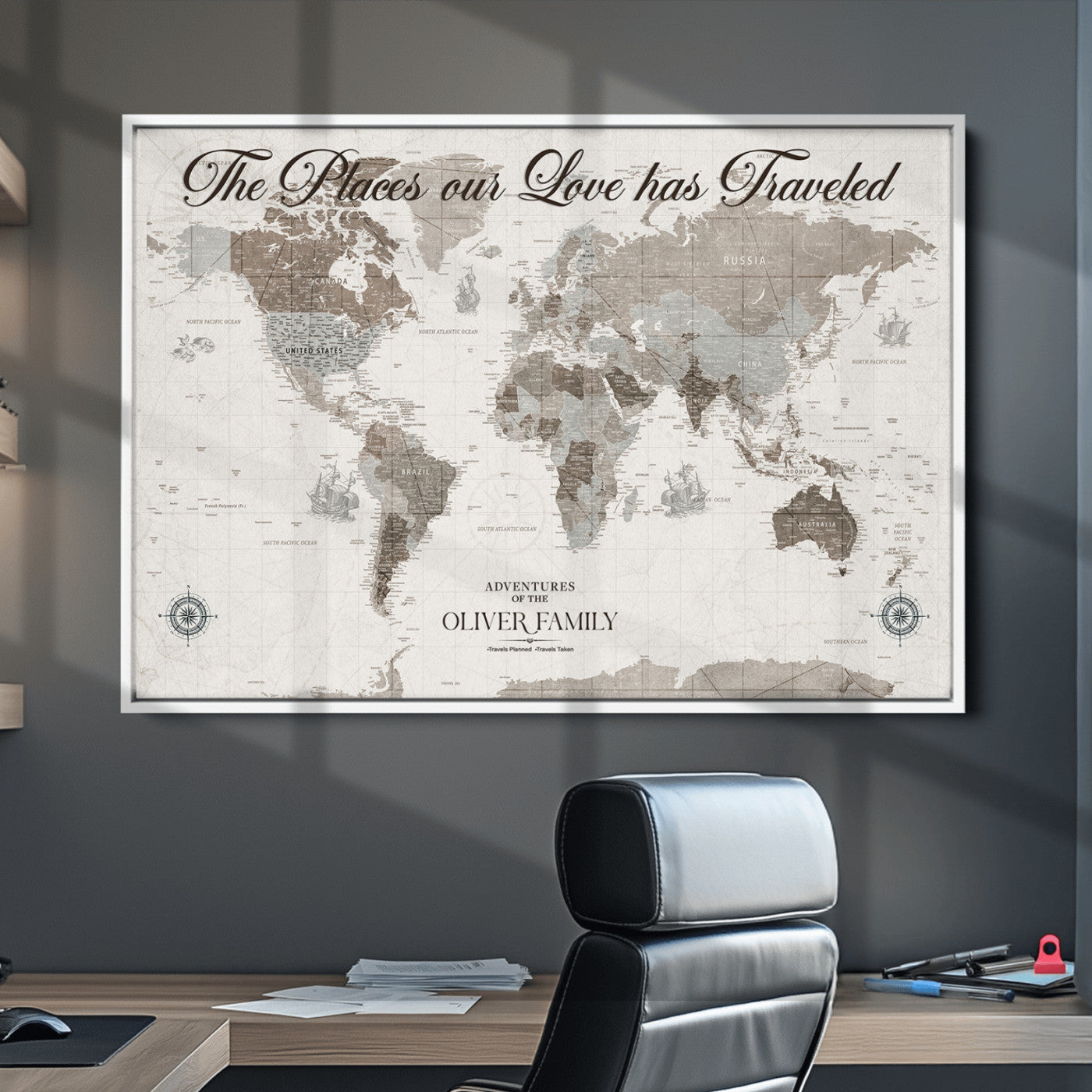 88245481-MGV-CV-36X24-Custom Push Pin World Map Wall Canvas Print – Personalized Travel Tracker with Pins – Framed Large Multi-Size Canvas for Home Office Decor