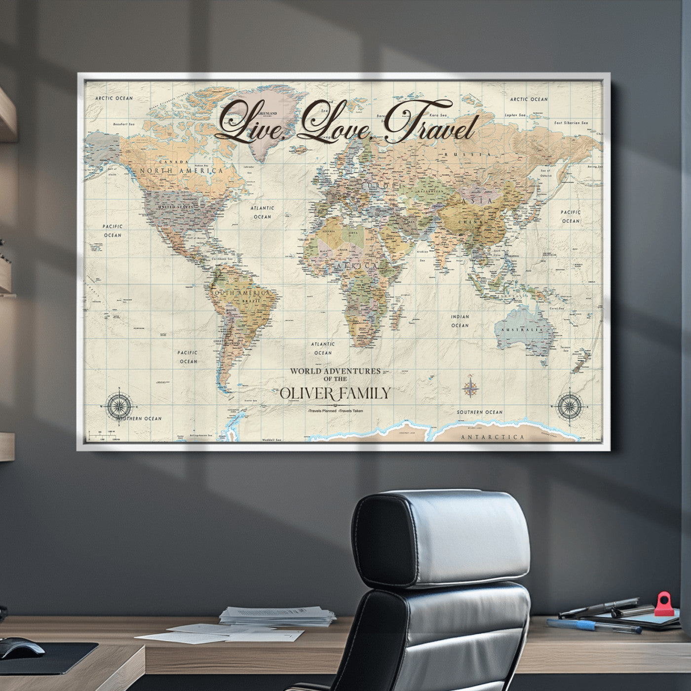 49563244-MGV-CV-36X24-Custom Push Pin World Map Wall Canvas Print – Personalized Travel Tracker with Pins – Framed Large Multi-Size Canvas for Home Office Decor