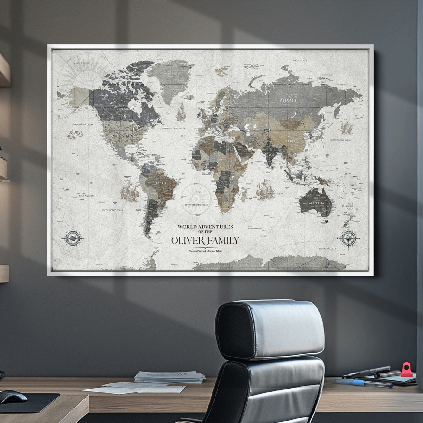 24596128-MGV-CV-36X24-Custom Push Pin World Map Wall Canvas Print – Personalized Travel Tracker with Pins – Framed Large Multi-Size Canvas for Home Office Decor