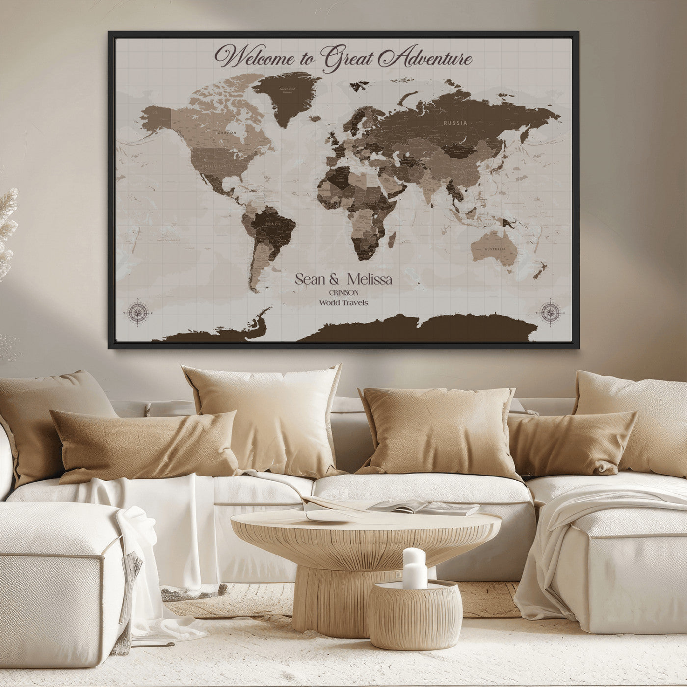 49871705-MGV-CV-36X24-Custom Push Pin World Map Wall Canvas Print – Personalized Travel Tracker with Pins – Framed Large Multi-Size Canvas for Home Office Decor