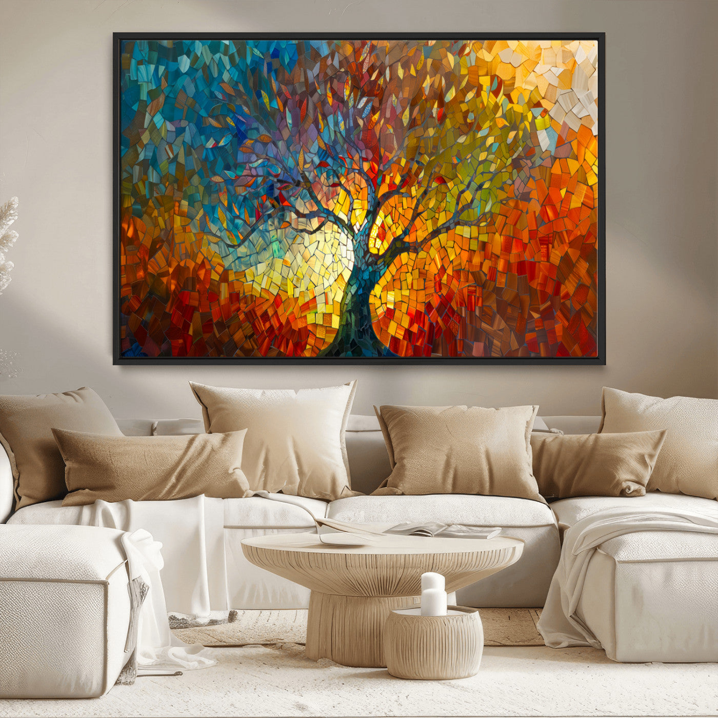 MGV-FC-36X24 - Yggdrasil Tree of Life Mosaic Stained Glass Wall Art Canvas, Yggdrasil Tree of Life Mosaic Canvas