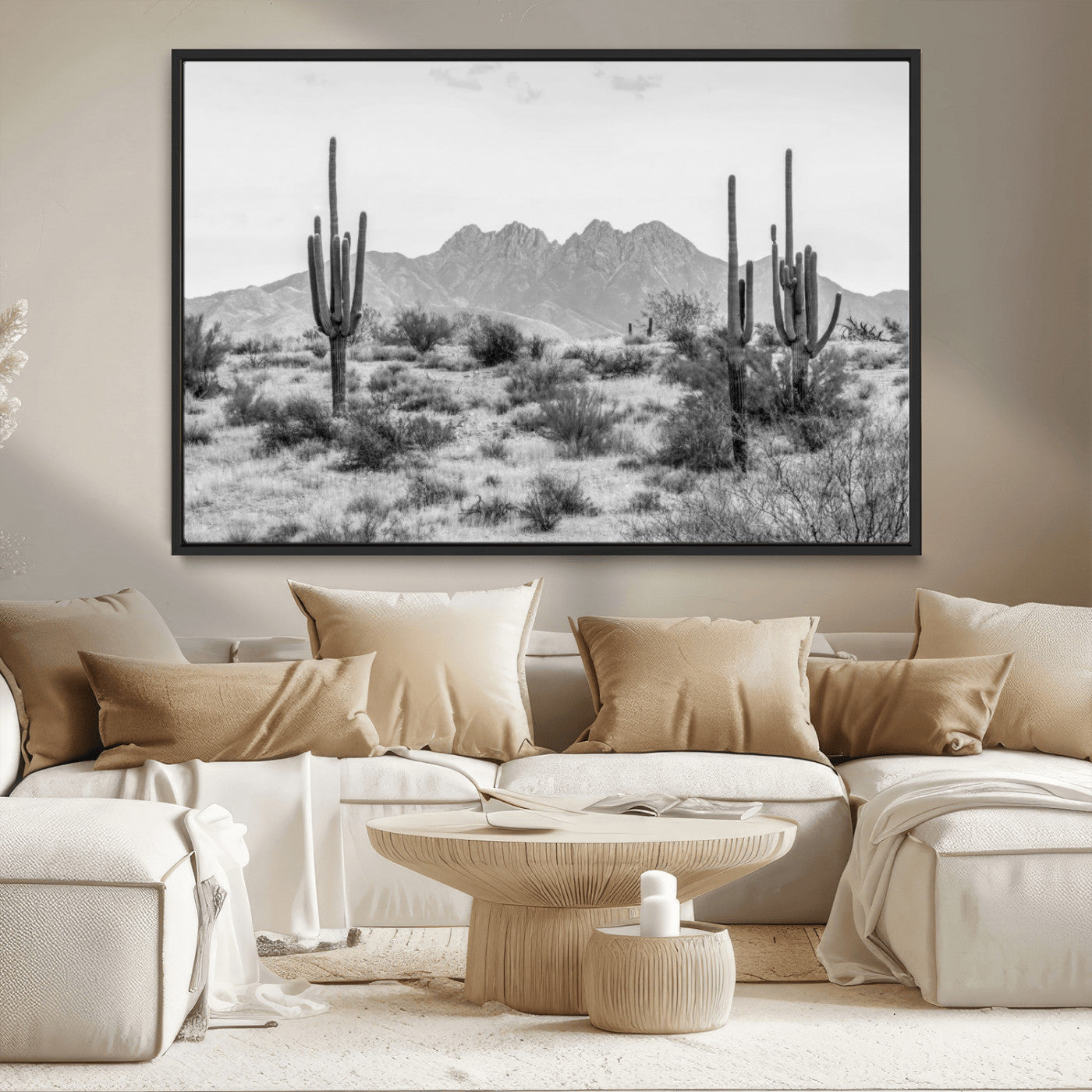 97436PHN-MGV-CV-36X24-Black White Arizona Desert Canvas Wall Art Cactus Farmhouse Wall Art
