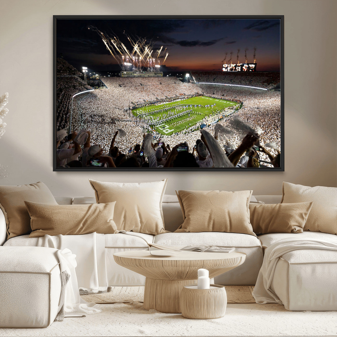 MGV-FC-36X24 - Penn State Stadium Wall Art Print, White Out Football Game Canvas Wall Art, Framed Sports Stadium,