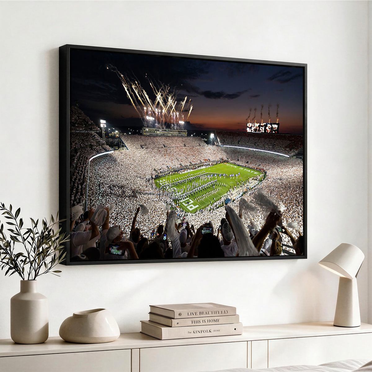 11221988-MGV-CV-36X24 - Epic Night Football Stadium Wall Art Canvas Print, Fireworks and Crowd