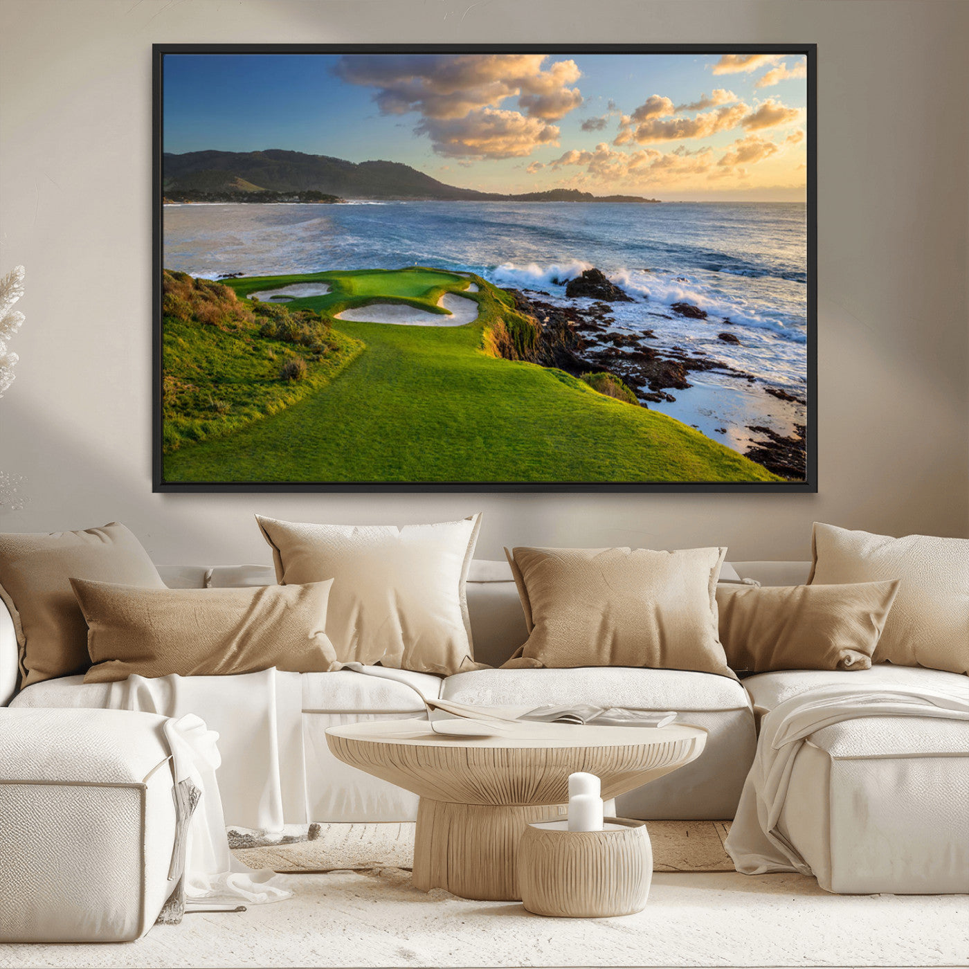 MGV-FC-36X24 - Stunning Coastal Golf Course at Sunset with Rolling Green Fairways and Ocean Waves – Perfect Wall