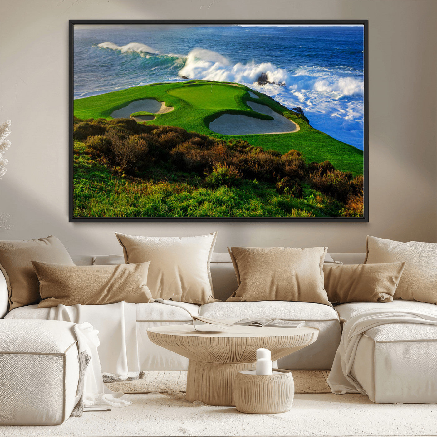 -Ocean Cliffside Golf Course Green Waves Surf Sand Bunker Scenic Coastal Landscape Nature Wall Art