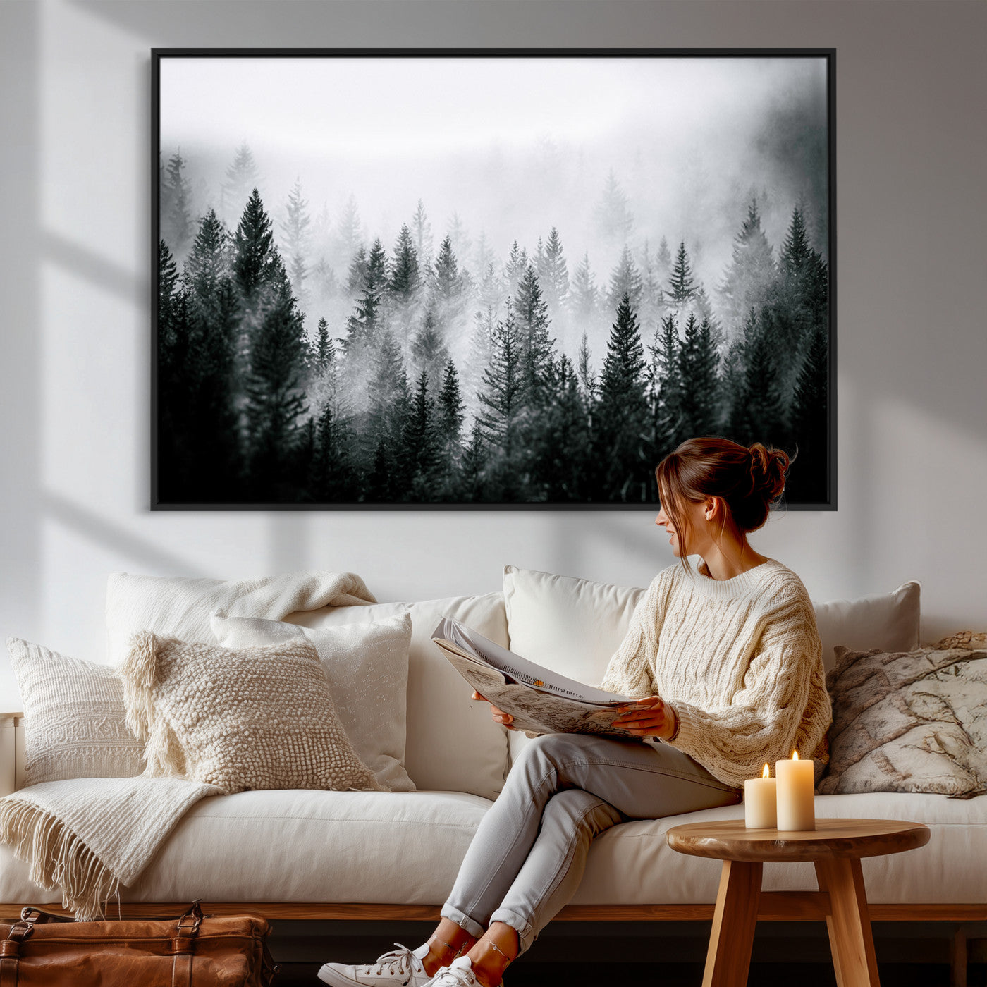87750525-MGV-CV-36X24 - Foggy Forest Wall Art Canvas Print – Mountain Woodland Landscape Photography for Minimal Nature Home Decor