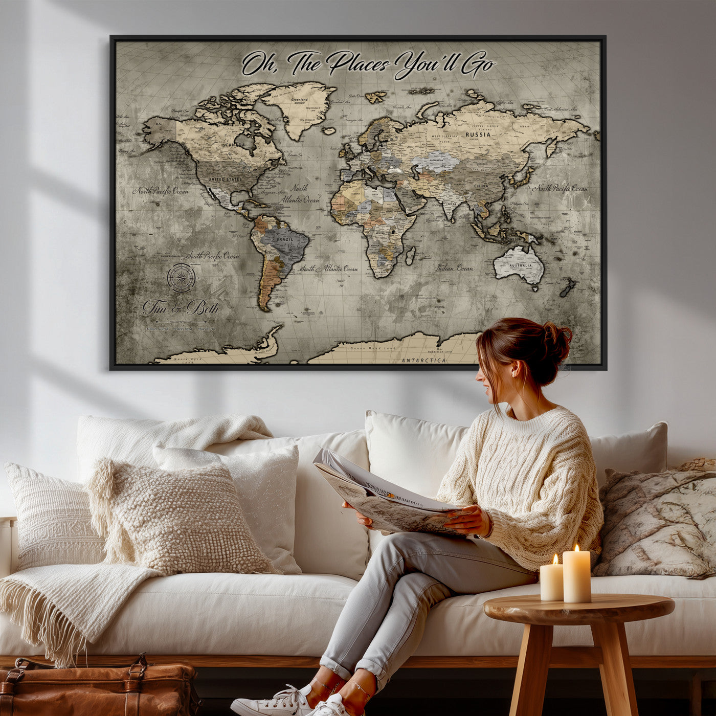 64506765-MGV-FC-36X24 - Personalize Push Pin World Map Wall Art Canvas Print with Pins – Customize  Travel Tracker Map for Home and Office Décor