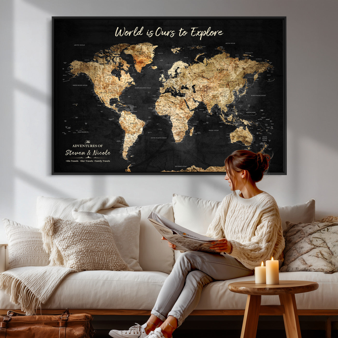 64106311-MGV-FC-36X24 - Personalized Push Pin World Map Wall Art Canvas Print with Pins – Customize  Travel Tracker Map for Home and Office Décor