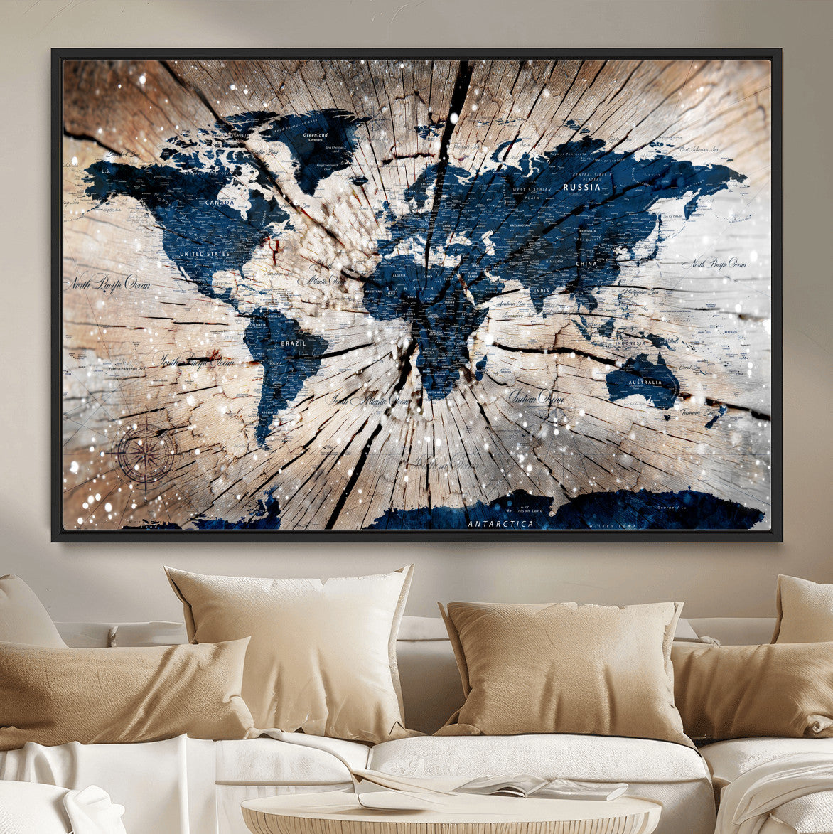 99001695-MGV-FC-36X24 - World Map Wall Art Canvas Print, Modern Decorative Framed Map Artwork Prints for Living Room, Office, Bedroom Wall Decor