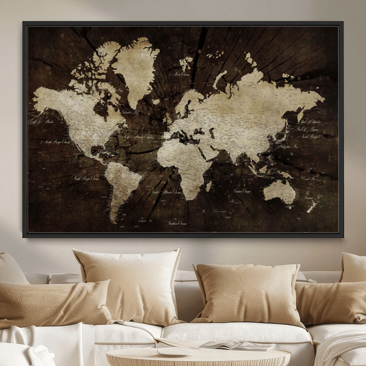 24010397-MGV-FC-36X24 - World Map Wall Art Canvas Print, Modern Decorative Framed Map Artwork Prints for Living Room, Office, Bedroom Wall Decor